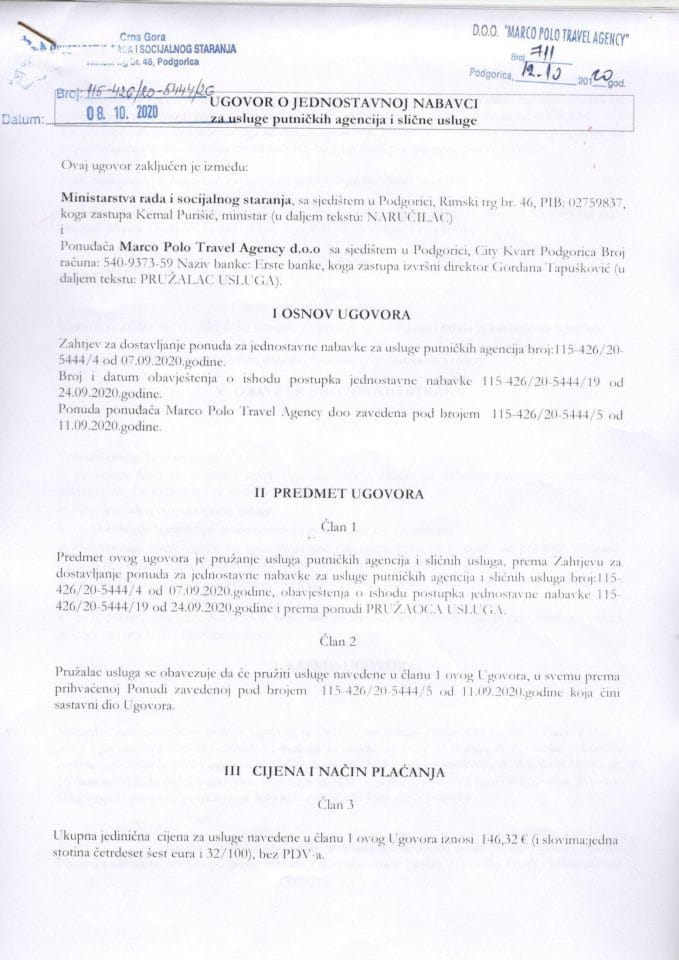 Ugovor za putničke agencije 2020
