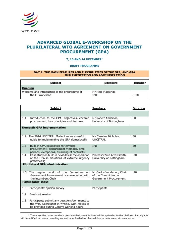 Programme - Advanced Global GP e-Workshop