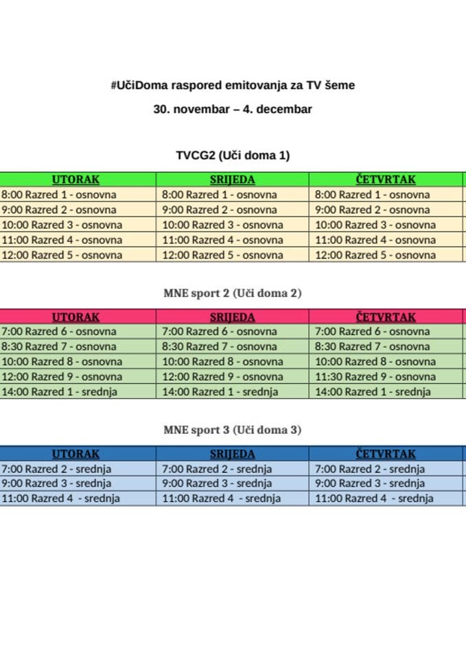 Integralni plan (raspored) emitovanja za 10. sedmicu 30.11. do 4.12.