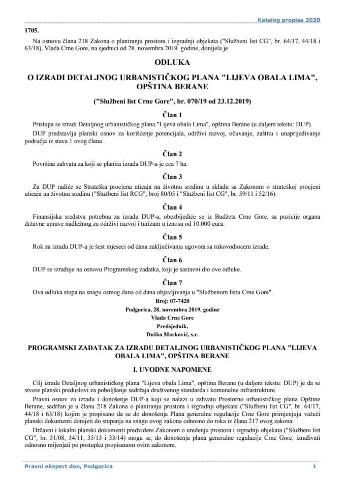 Odluka o izradi Detaljnog urbanistickog plana Lijeva obala Lima  Opstina Berane