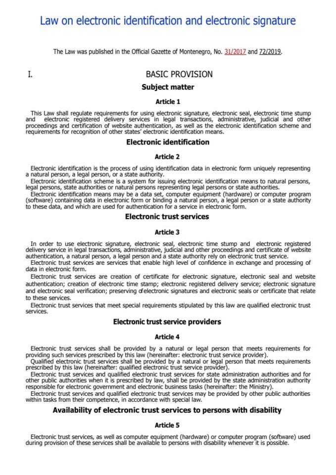 Law on electronic identification and electronic signature