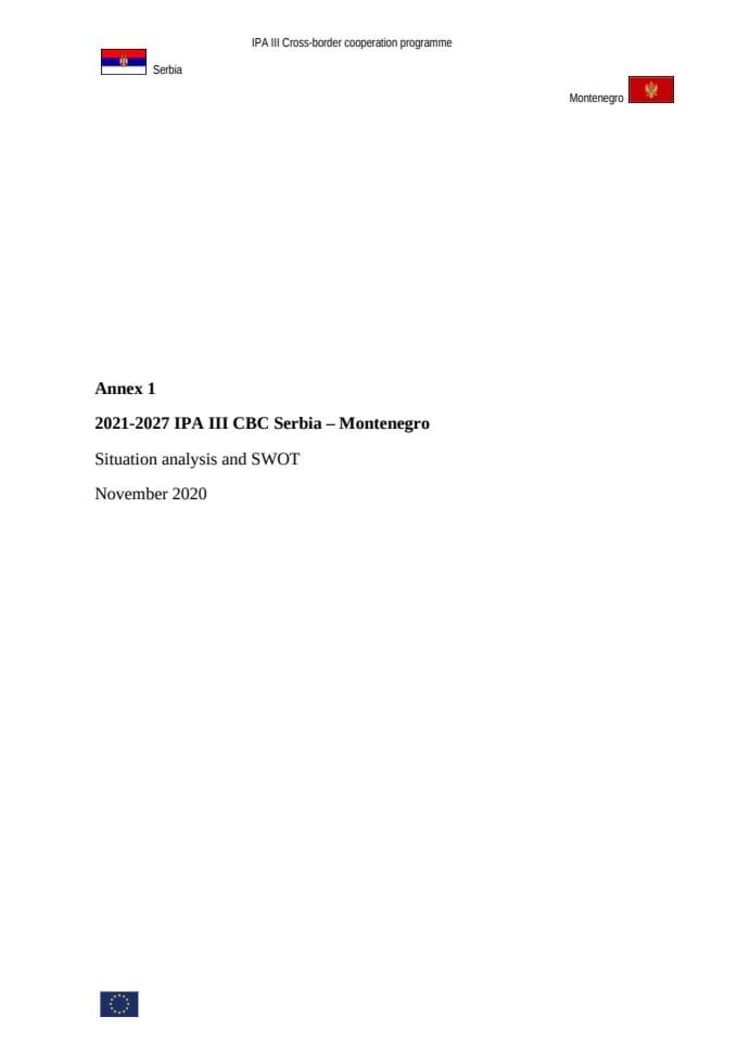 Annex 1 2021-2027 IPA III CBC Serbia – Montenegro Situation analysis and SWOT