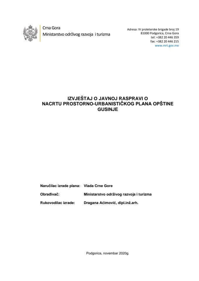 Izvještaj o javnoj raspravi o Nacrtu Prostorno-urbanističkog plana Opštine Gusinje