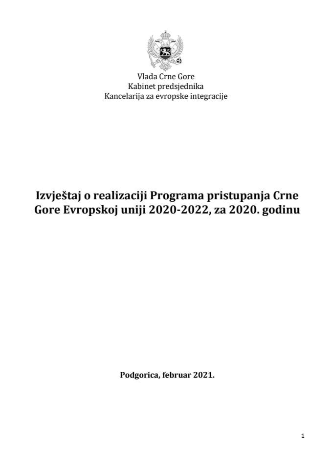 Извјештај о реализацији Програма приступања Црне Горе Европској унији 2020-2022, за 2020. годину