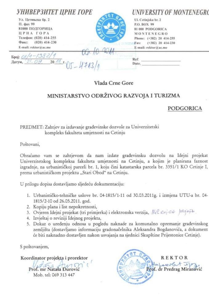 05-4713-1  Univerzitet Crne Gore -  zahtjev za građevinsku dozvolu