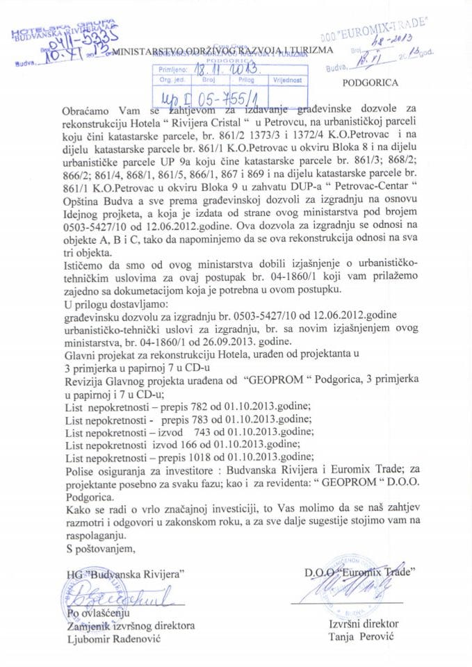 UPI 05-755-1 HG Budvanska Rivijera i Doo Euromix Trade