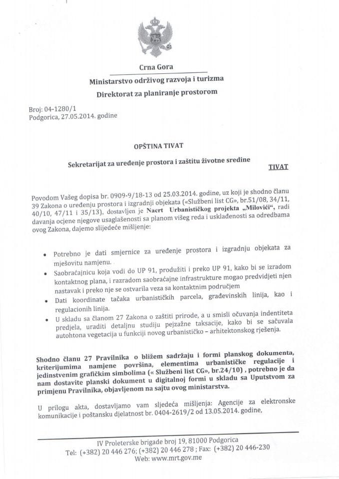 04_1280_1 MIŠLJENJE NA NACRT UP MILOVIĆI OPSTINA TIVAT