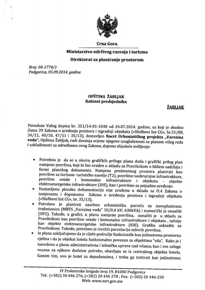 04_1774_1 Misljenje na nacrt UP Varezina voda Opstina Zabljak