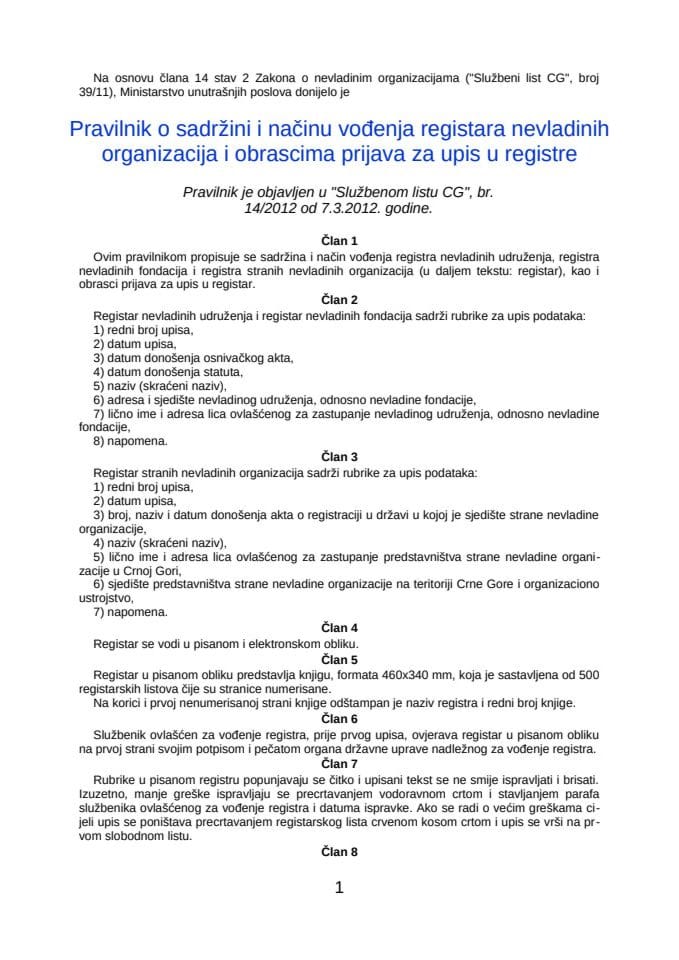 Pravilnik -  Registar NVO