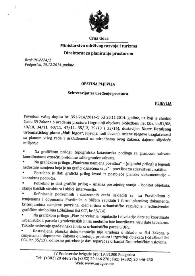 04_2224_1 Misljenje na Nacrt DUP-a Mali logor Opstina Pljevlja