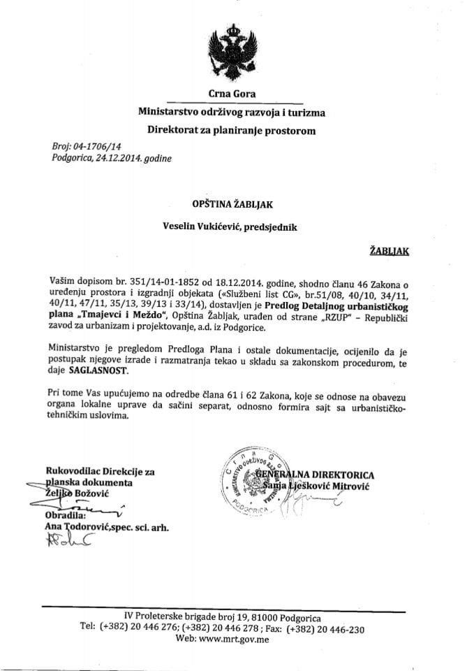 04_1706_14 Сагласност на Предлог ДУП-а Тмајевици и Мездо Опстина Забљак