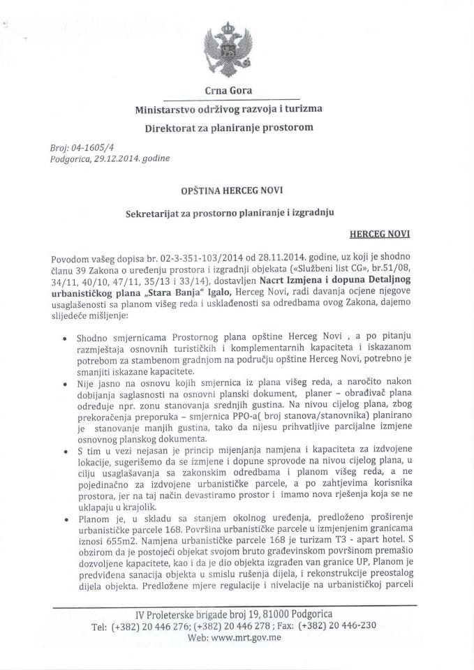 04_1605_4 Mišljenje na Nacrt IID DUP-a Stara Banja Igalo Opština Herceg Novi