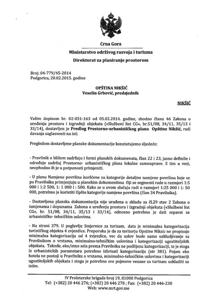 04_779_45_2014 Predlog PUP-a Opstine Niksic Opstina Niksic