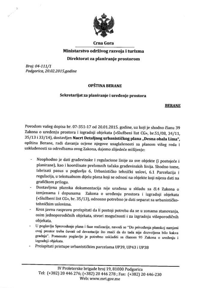 04_111_1 Misljenjen na Nacrt DUP-a Desna obala Lima Opstina Berane