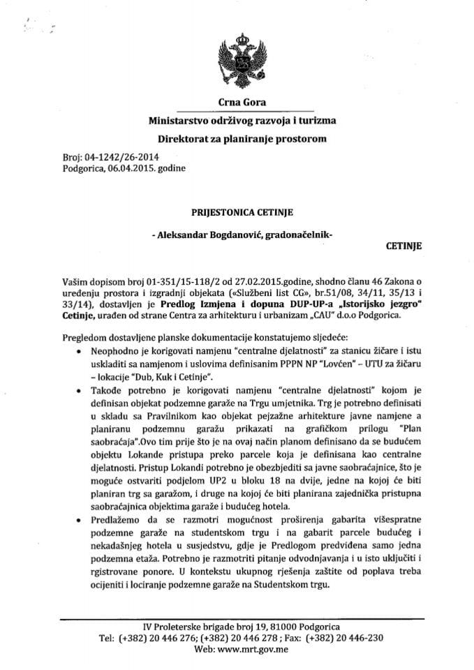 04_1242_26_2014 Predlog IID DUP-UP-a Istorijsko jezgro Cetinja Prijestonica Cetinje