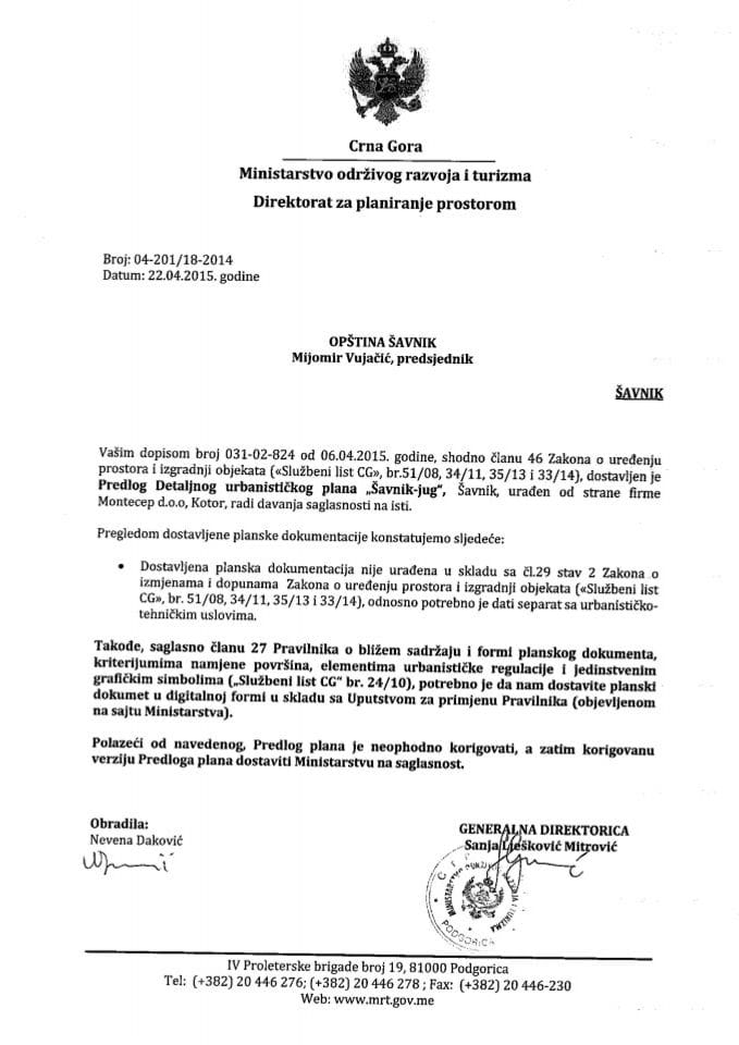 04_201_18_2014 Predlog DUP-a Savnik jug Opstina Savnik