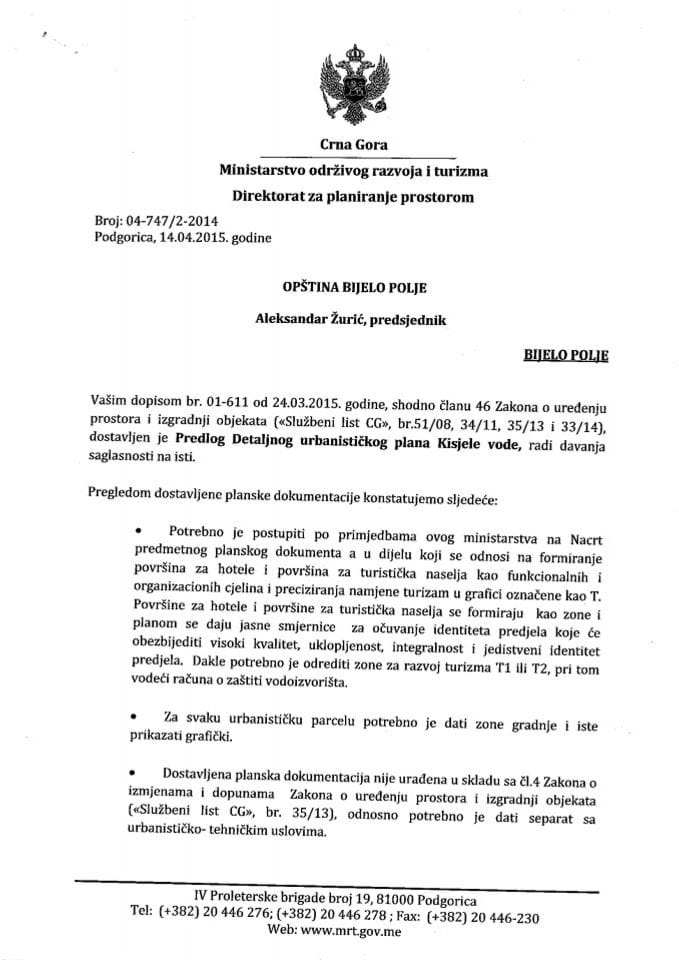 04_747_2_2014 Predlog DUP-a Kisjele vode Opstina Bijelo Polje