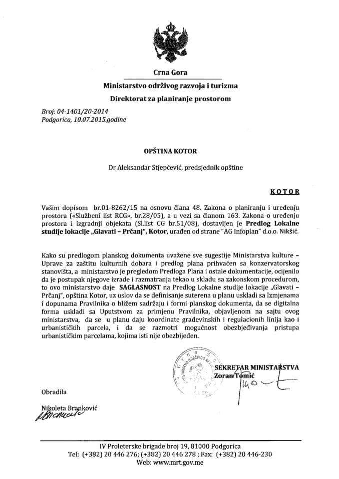 04_1401_20_2014 Saglasnost na Predlog LSL Glavati-Prcanj Opstina Kotor