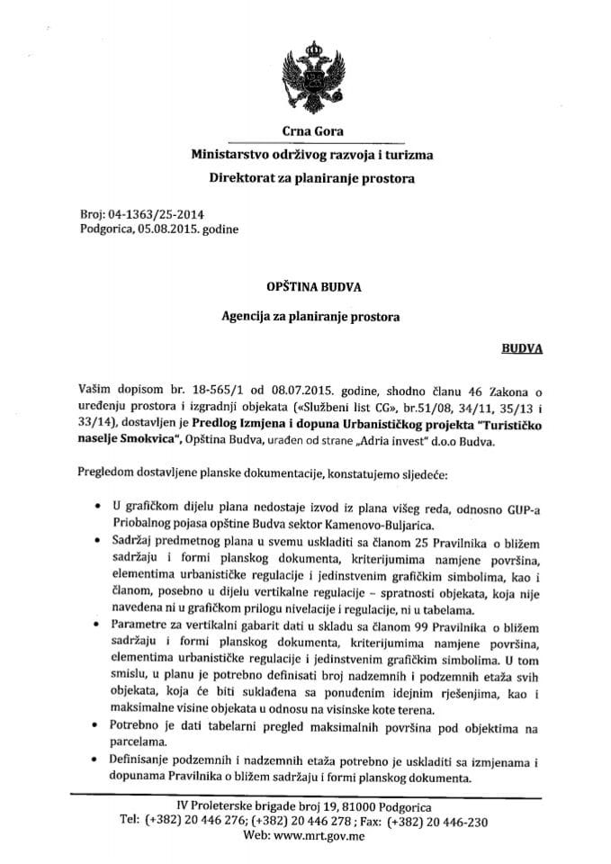 04_1363_25_2014 Predlog Izmjena i dopuna UP TN Smokvica Opstina Budva