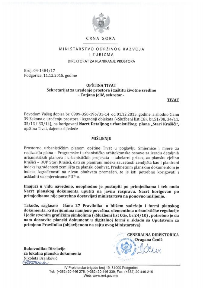 04_1484_17 Misljenje na Nacrt DUP-a 'Stari krasici', opstina Tivat