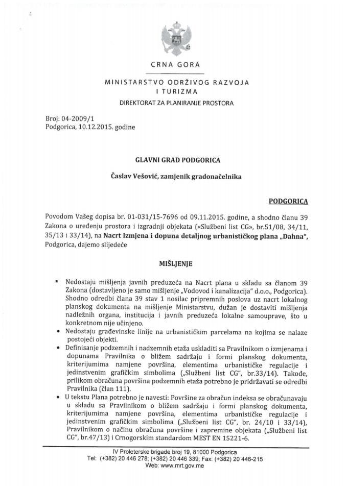 04_2009_1 Misljenje na Nacrt IID DUP-a 'Dahna', opstina Podgorica