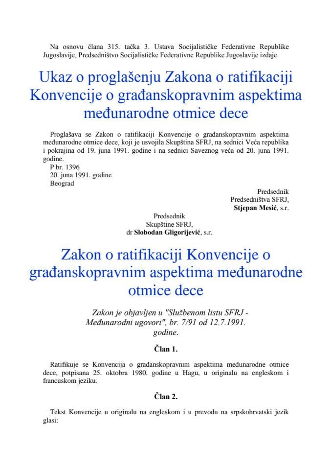 Konvencija o građanskopravnim aspektima međunarodne otmice  djece