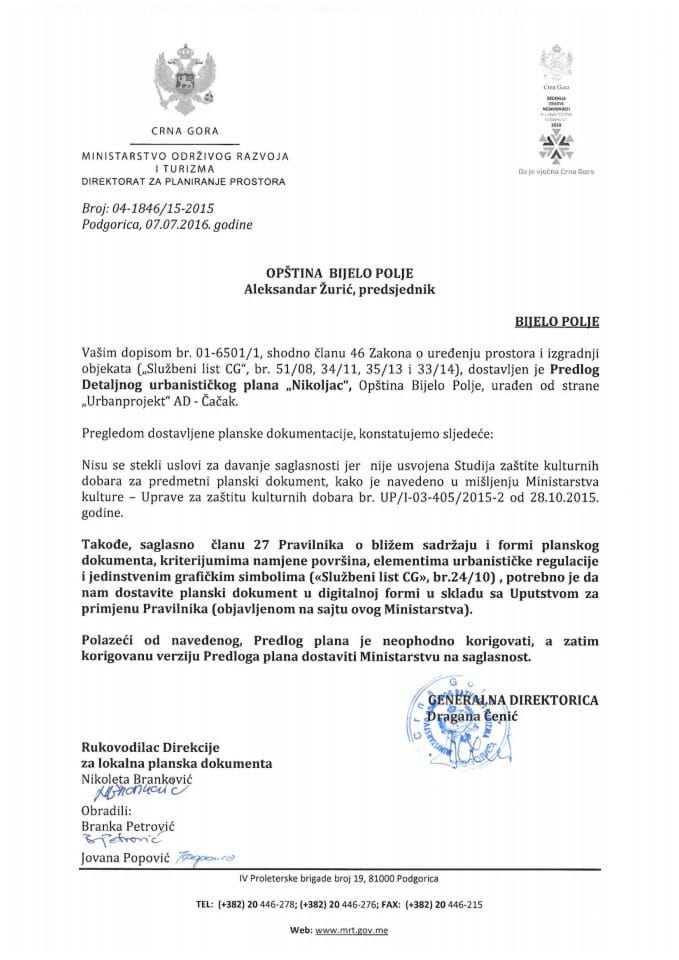 04-1846_15-2015 Predlog DUP Nikoljac, Bijelo Polje