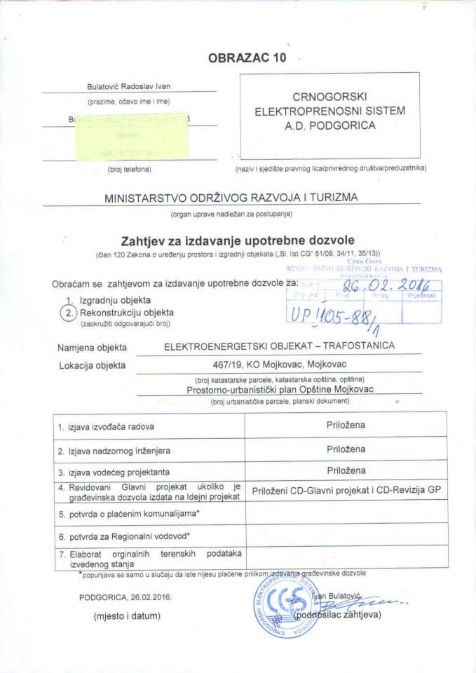 UPI 105_88_1 Crnogorski elektroprenosn isistem