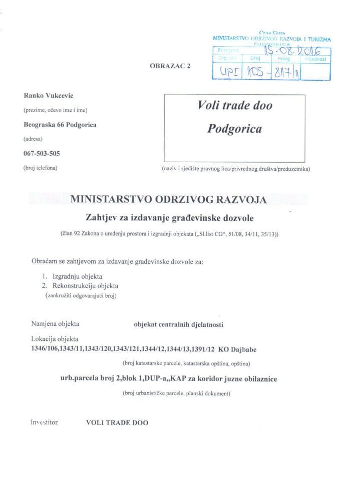 up I 105-817-1 Voli Trade doo Podgorica