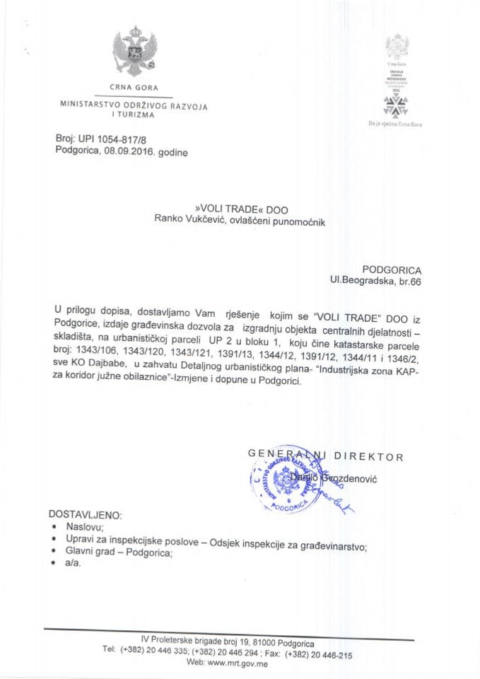 UPI 1054_817_8 Voli trade doo Ranko Vukcevic ovlasceni punomocnik