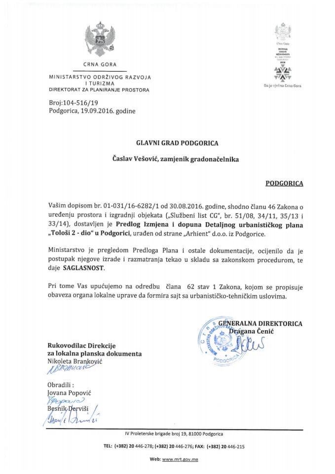 104-516_19 Saglasnost na Predlog IID DUP-aTolosi 2-dio, Podgorica
