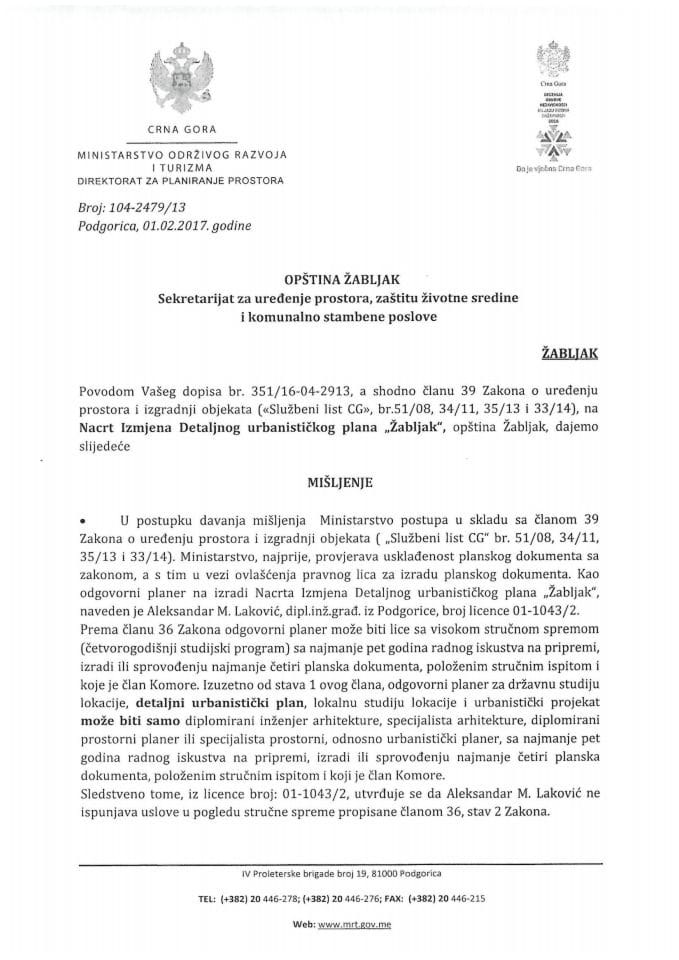 104_2479_13 Mišljenje na Nacrt IID DUP-a Žabljak opština Žabljak