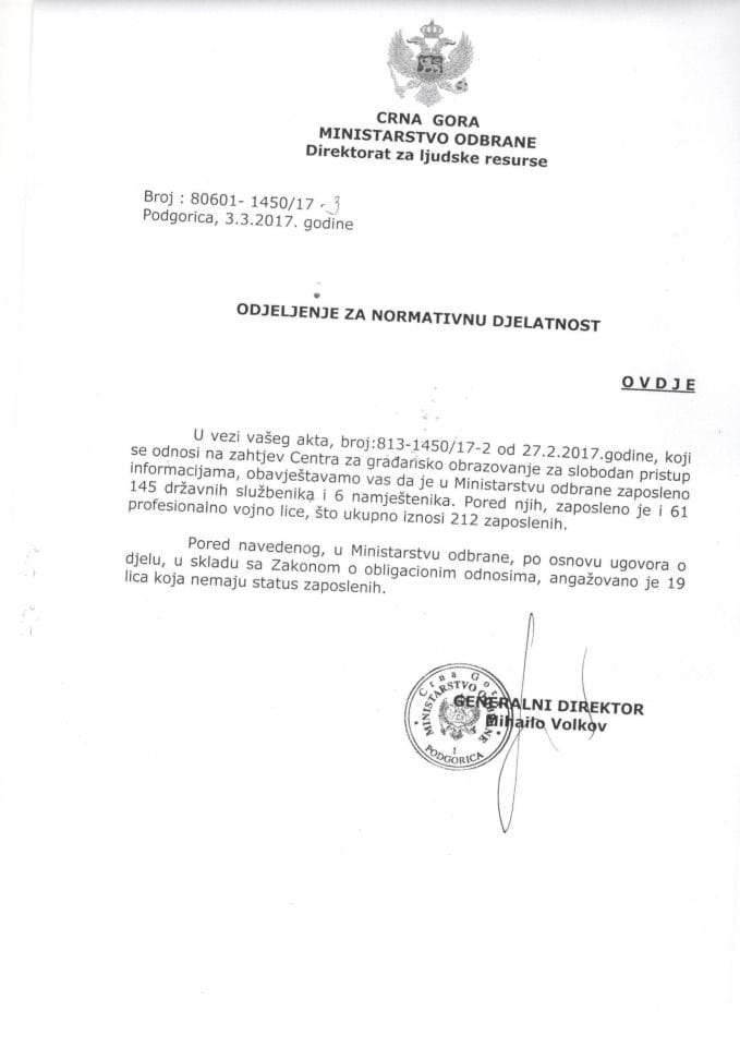 Informacija kojoj je pristup dozvoljen Rješenjem broj: 813-1450/17-4 od 13.3.2017.godine