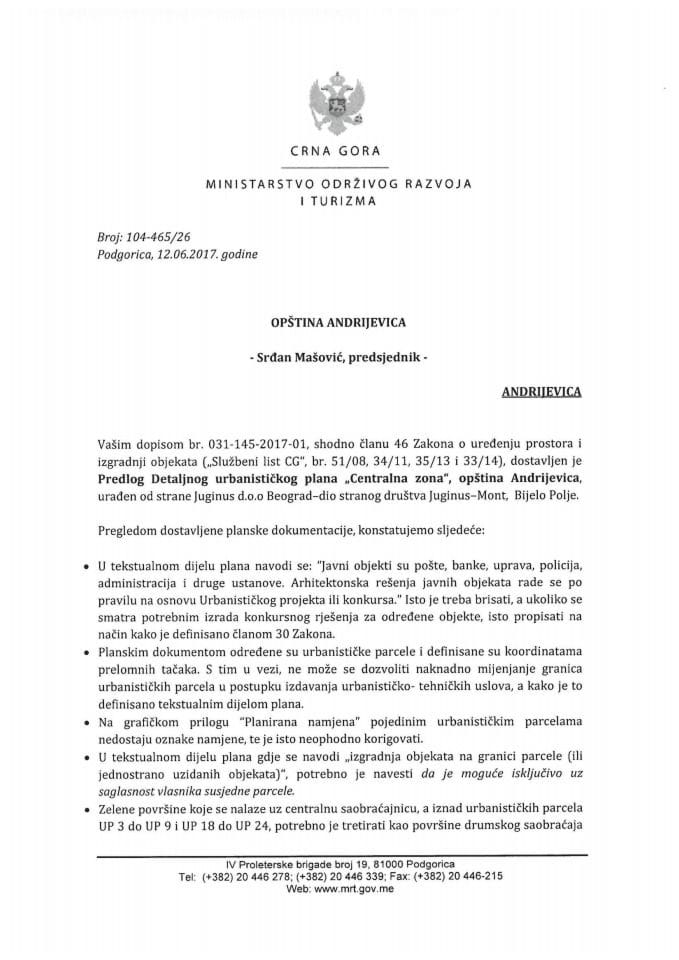 104-465_26  Saglasnost na Predlog DUP-a Centralna zona, Andrijevica