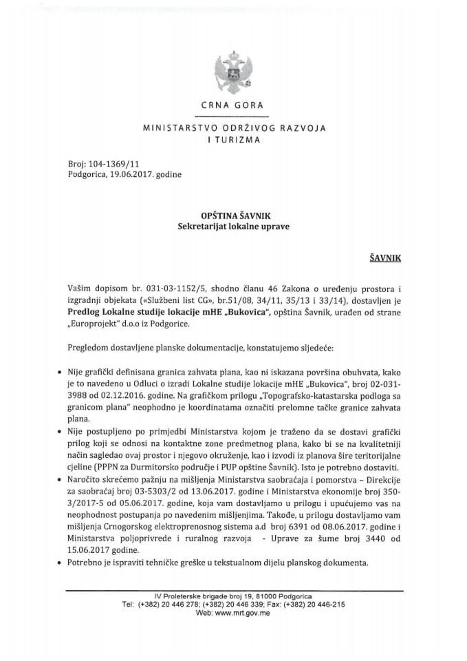 104-1369_11 Saglasnost na Predlog LSL mHE Bukovica, opština Šavnik