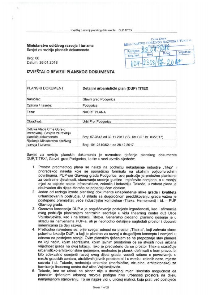 Izvještaj o izvršenoj reviziji DUP-a Titex