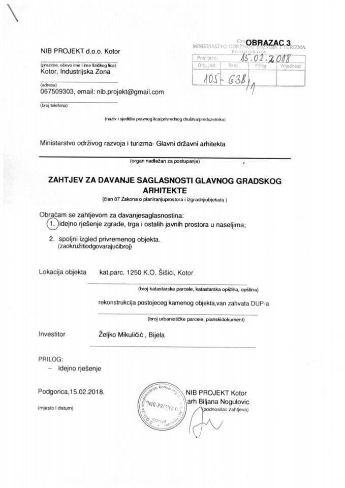 15.02.2018. Zahtjev -Željko Mikuličić - Budva