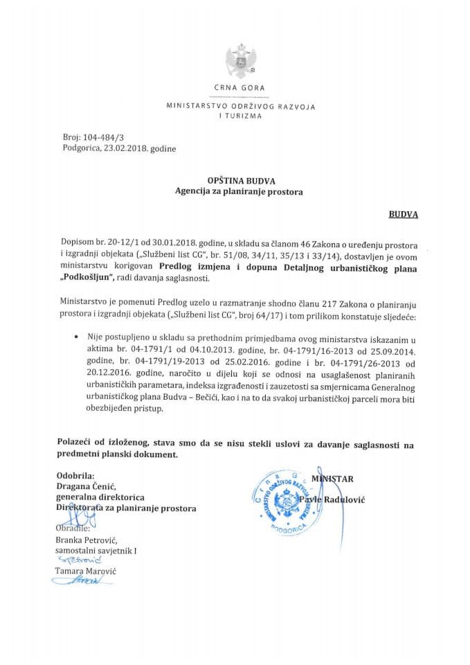 104-484_3 Korigovan Predlog IID DUP Podkošljun, opstina Budva