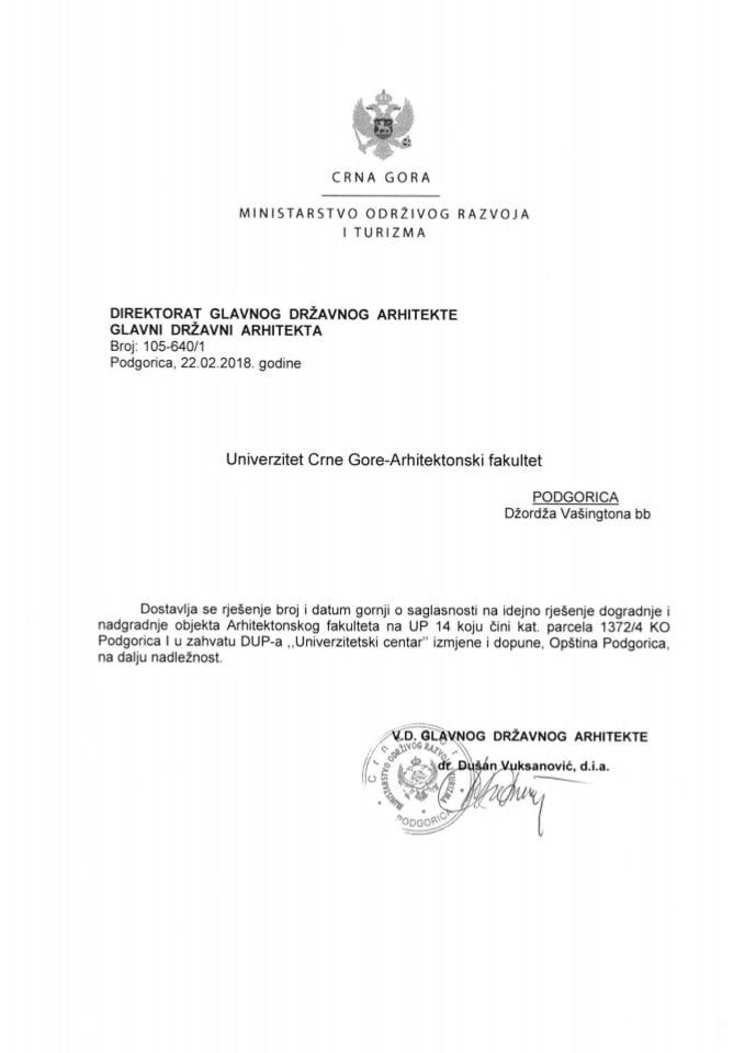 28.02.2018. Rješenje – UCG Arhitektonski fakultet - Podgorica