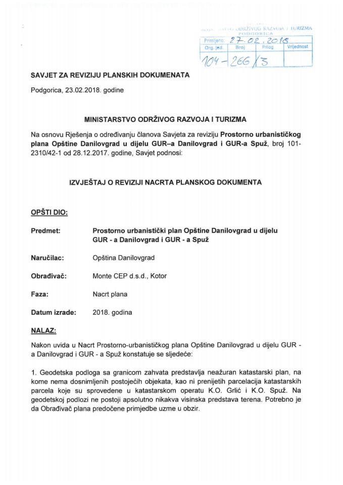 Izvještaj o izvršenoj reviziji  Nacrta PUP-a Opštine Danilovgrad u dijelu