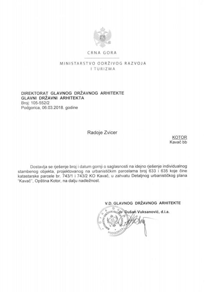 06.03.2018. Rješenje - Radoje Zvicer - Kotor