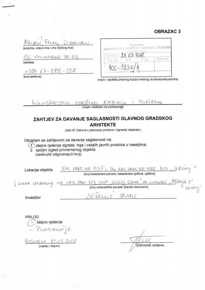 21.03.2018. Zahtjev - Lešević Smail- Ulcinj