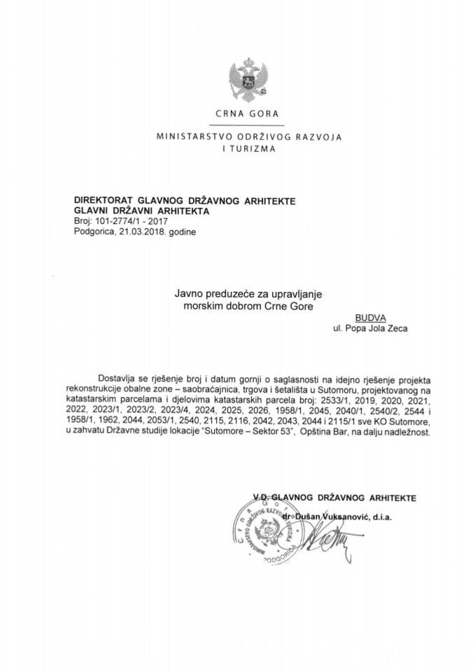 21.03.2018. Rješenje - J.P.M.D. - Sutomore - Budva