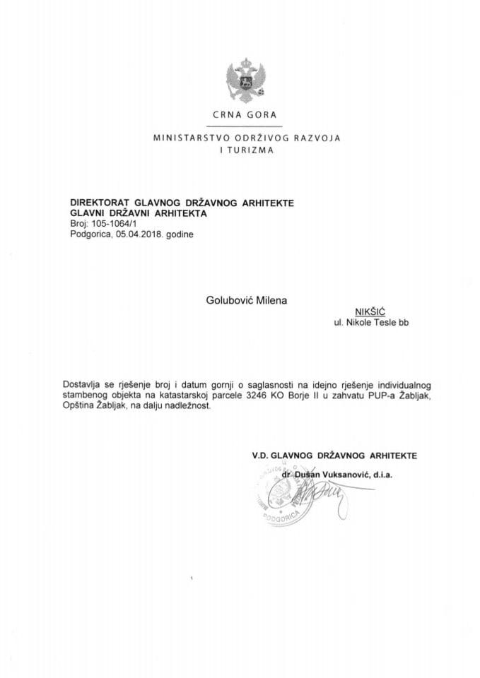 05.04.2018. Rješenje - Golubović Milena - Žabljak