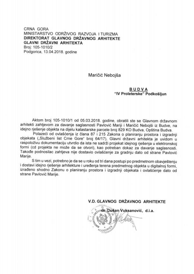 13.04.2018. Obavještenje - Maričić Nebojša - Budva