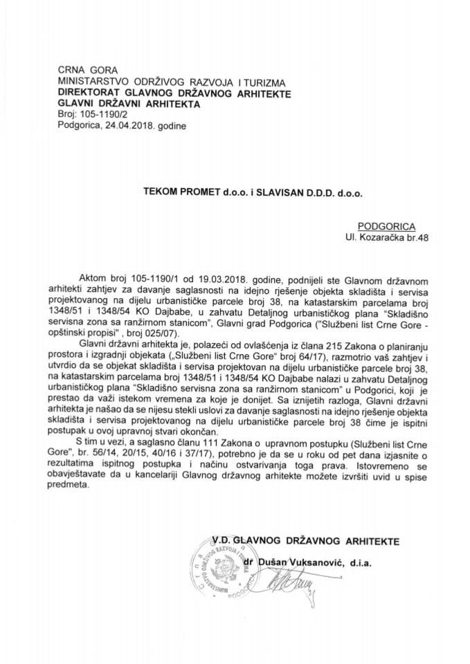 24.04.2018. Obavještenje - TEKOM PROMET doo i SLAVISAN DDD doo - Podgorica