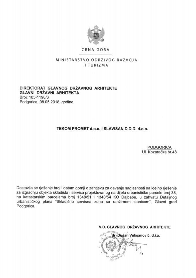 08.05.2018. Rješenje - TEKOM PROMET D.O.O. i SLAVISAN D.D.D. D.O.O. - Podgorica