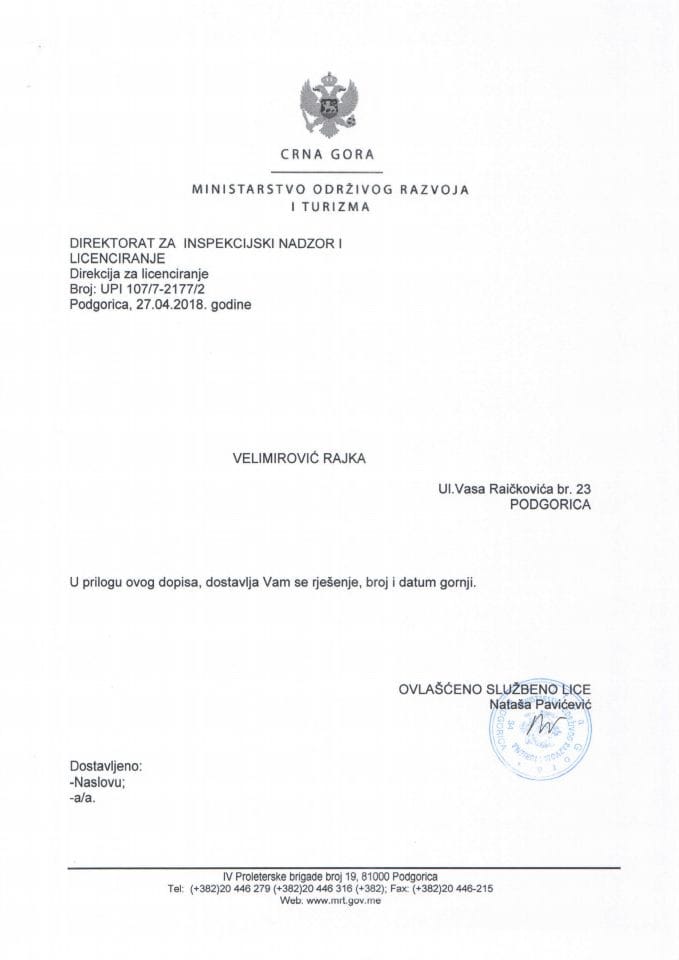 UPI 107-2 - 2177-2  VELIMIROVIĆ RAJKA