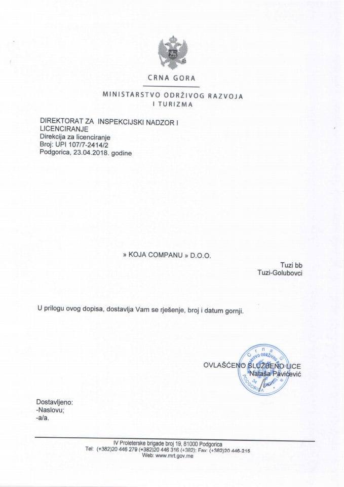 UPI 107-7 - 2414-2  KOJA COMPANU D.O.O.