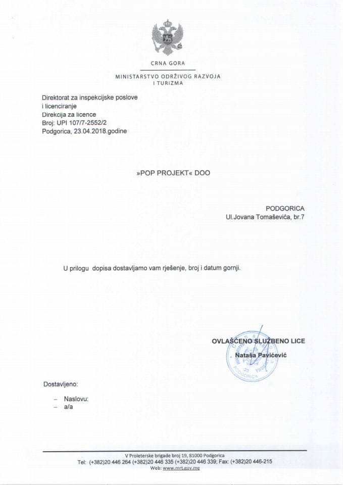 UPI 107-7 - 2552-2  POP PROJEKT D.O.O.